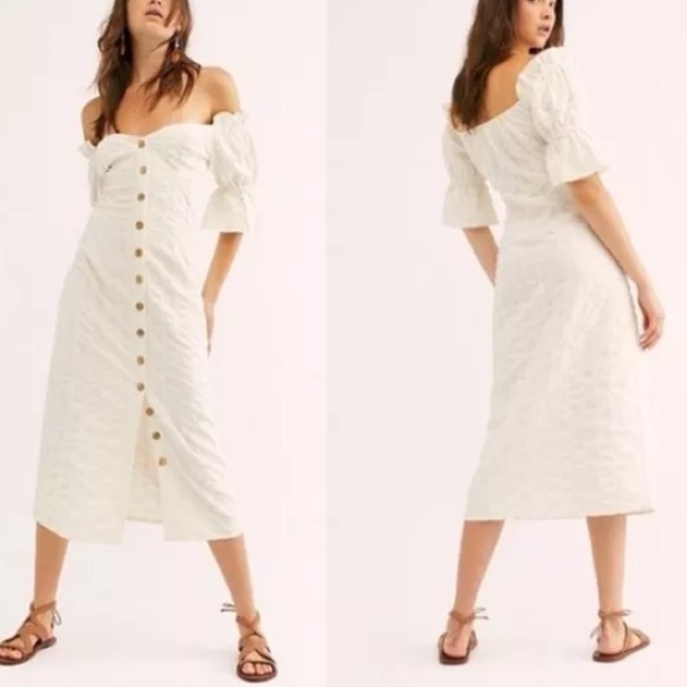 FREE PEOPLE NWOT Acting Cool Midi Dress Off The Shoulder Button Detail Chic - Picture 9 of 9